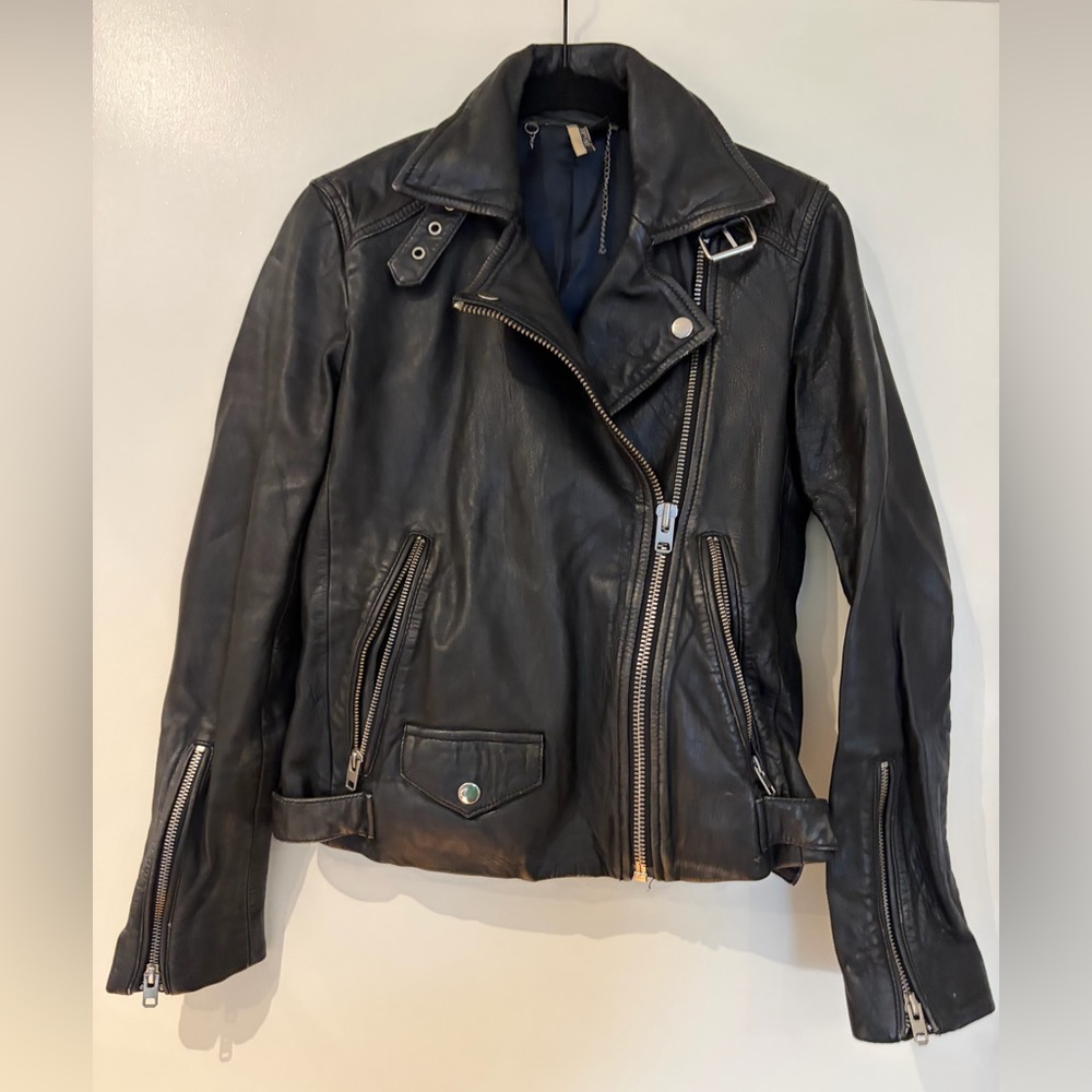 Topshop 100% Black Leather Moto Jacket